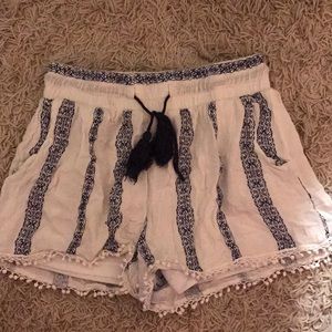 White & navy shorts. Elastic waistband